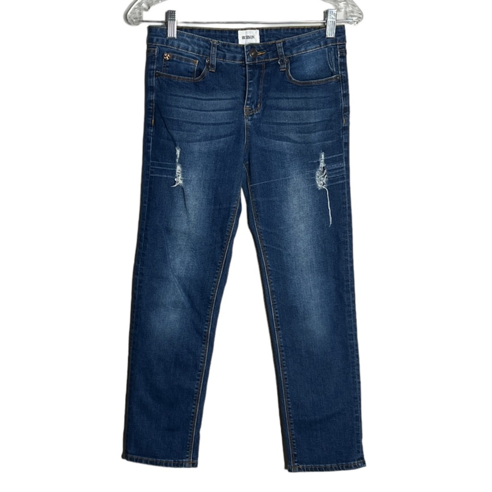 Hudson Jeans Blue Straight Leg‎ Blue Medium Wash Fading Whiskering